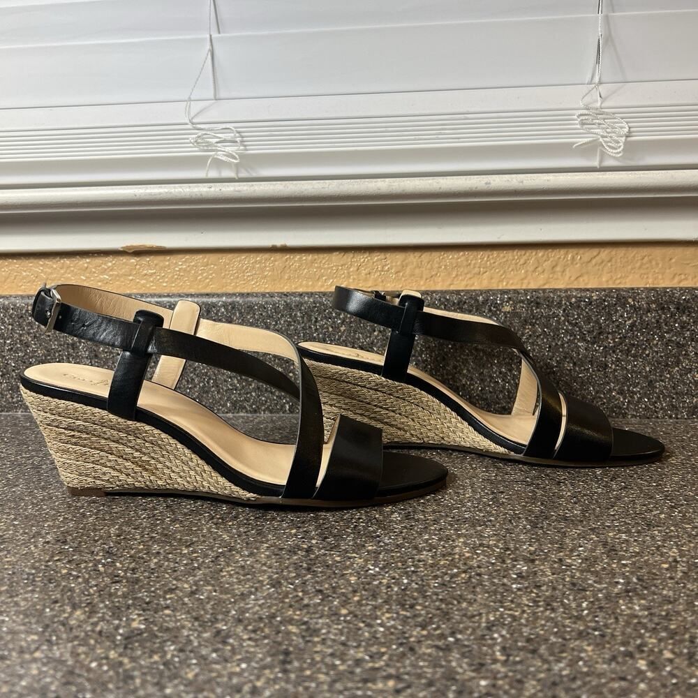 Cole Haan Women's 8 B Wedge Black Leather Espadrille Sling Back Open Toe Sandals - Picture 3 of 11